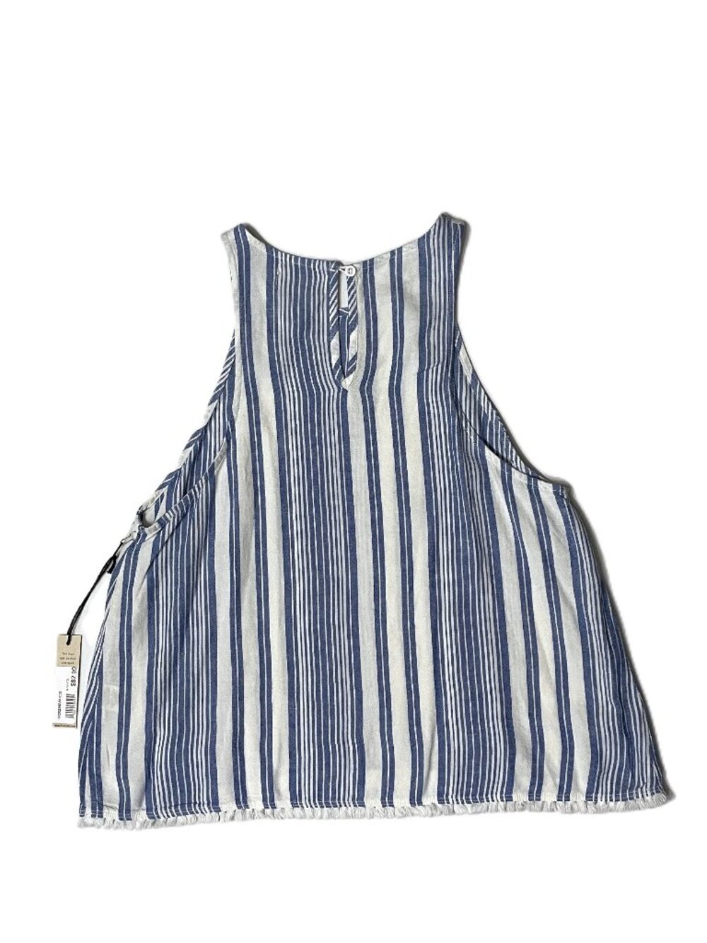 Bella Dahl Linen Blend Swing Tank Top M Blue White Stripe Fringe Frayed Coastal - Picture 2 of 12